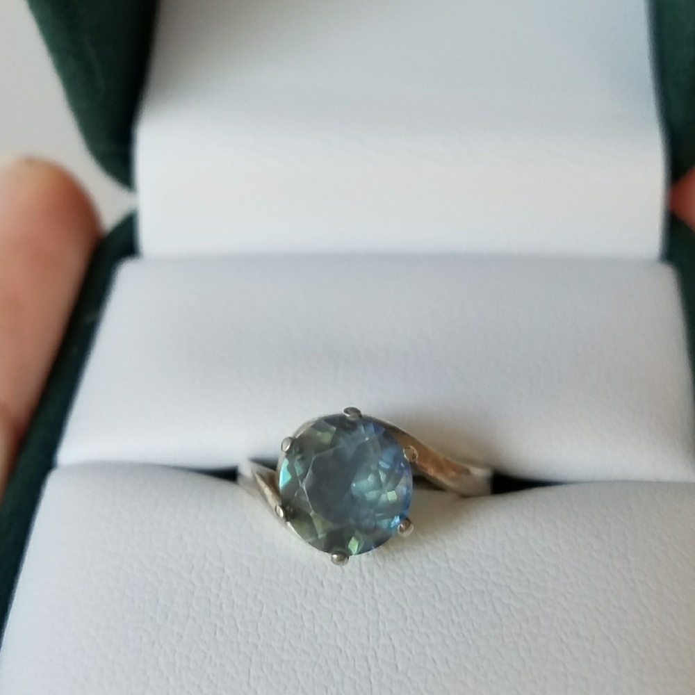 Sterling Silver Blue Zircon Ring Size 6